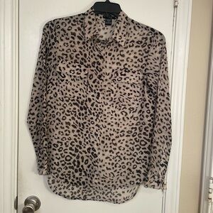Leopard Print Sheer Button-Up Blouse
